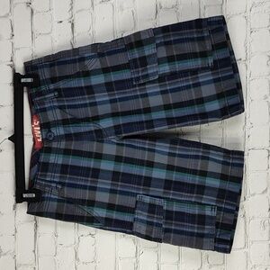 Levi's Boys Cargo Shorts Flat Front Plaid Size 12 R 26